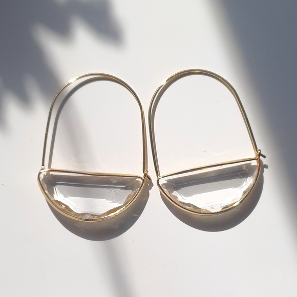 Jewelry - 18k gold hoops with clear sea glass